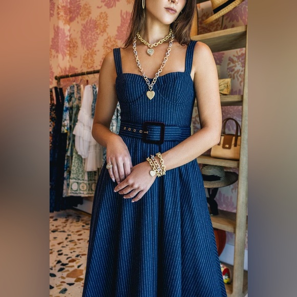CARA CARA Calypso Dress In Navy Chalk Stripe, NWOT, NEVER WORN, NO FLAWS. - Picture 7 of 8